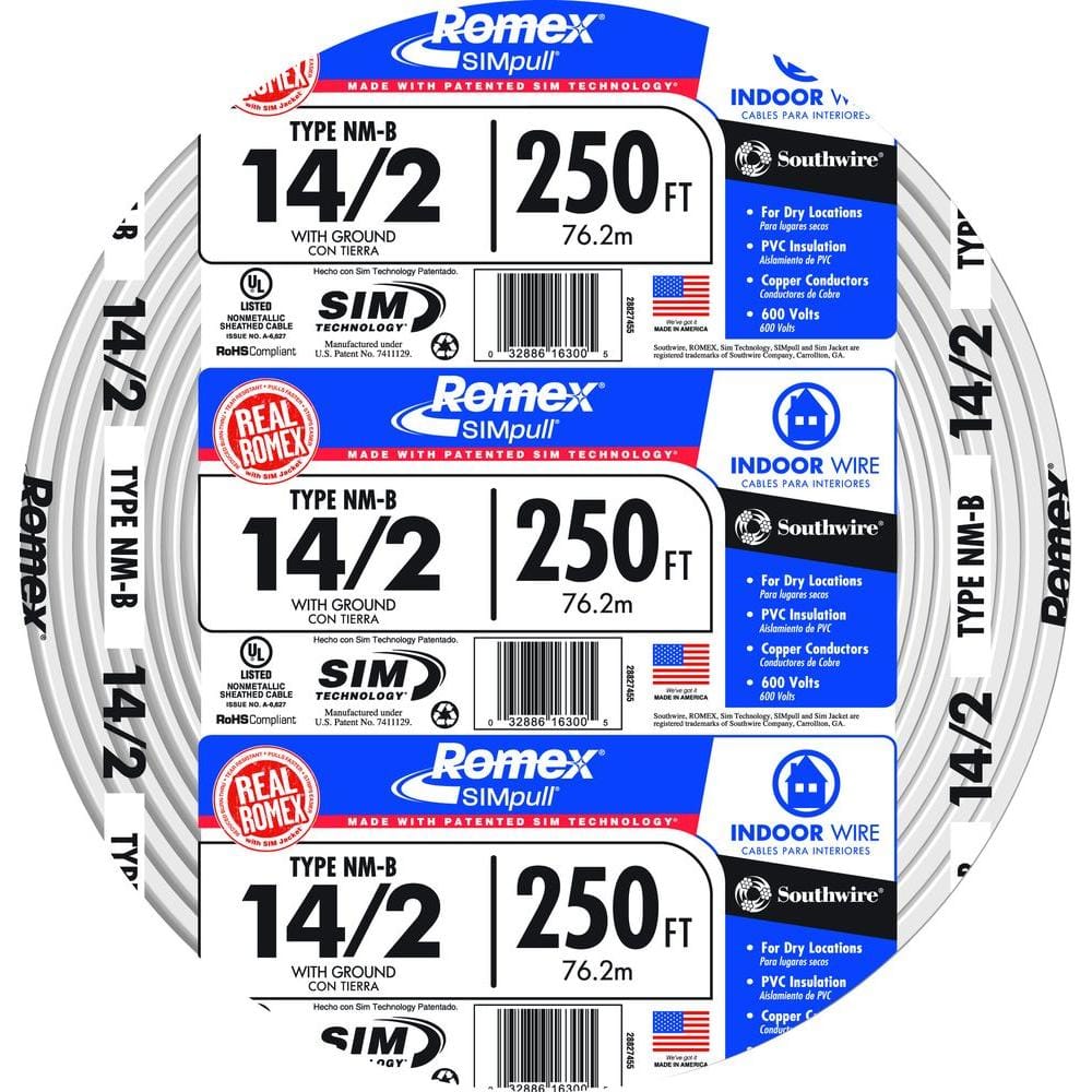 Southwire 250 ft. 14/2 Romex SIMpull Solid NM-B W/G Wire 28827469