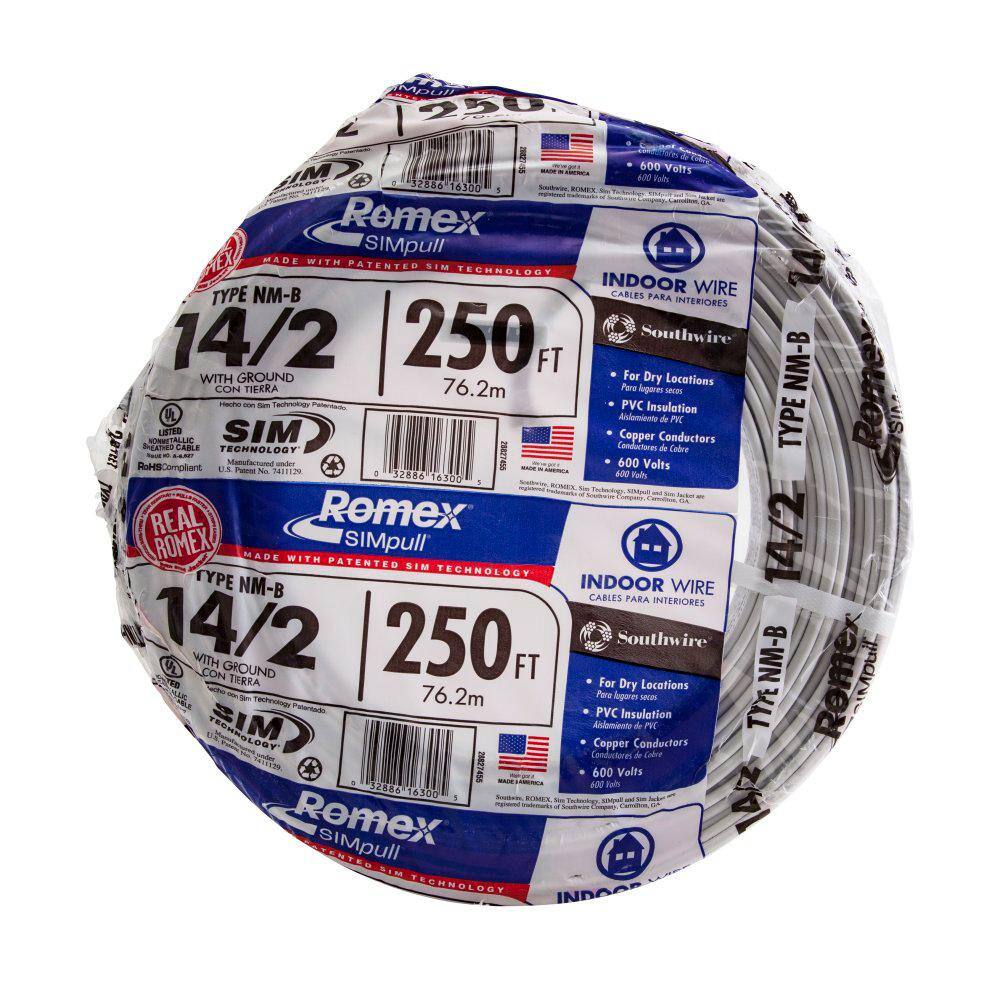 Southwire 250 ft. 14/2 Romex SIMpull Solid NM-B W/G Wire 28827469