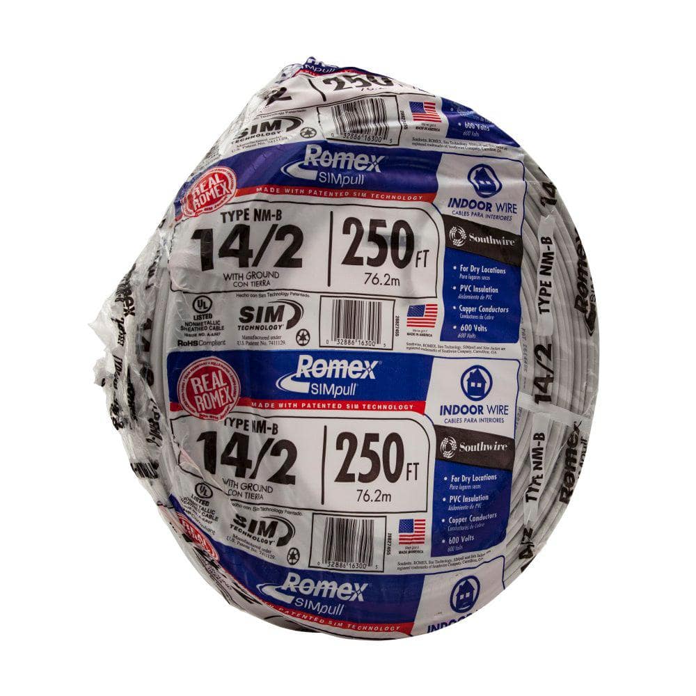 Southwire 250 ft. 14/2 Romex SIMpull Solid NM-B W/G Wire 28827469