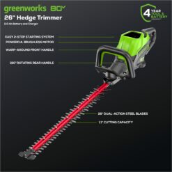 Greenworks 80-volt 26-in Battery Hedge Trimmer 2 Ah (Battery and Charger Included)