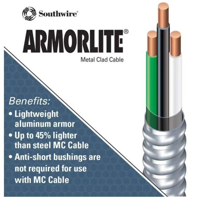 Southwire 14/2 x 50 ft. Solid CU MC (Metal Clad) Armorlite Cable 68579252