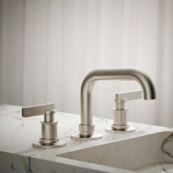 KOHLER Castia by Studio McGee Vibrant Brushed Nickel Widespread 2-handle Low-arc Residential Handle Bathroom Sink Faucet with Drain