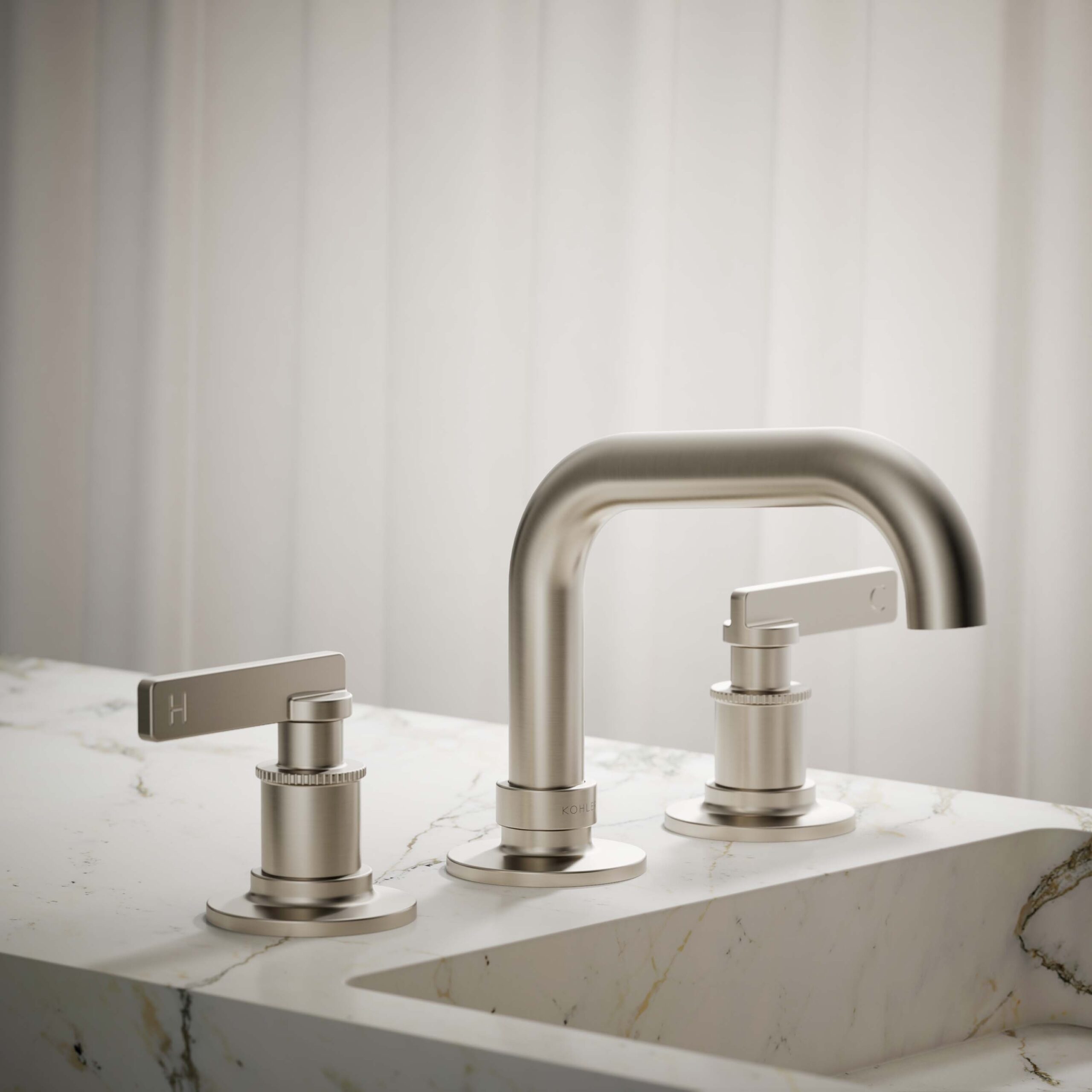 KOHLER Castia by Studio McGee Vibrant Brushed Nickel Widespread 2-handle Low-arc Residential Handle Bathroom Sink Faucet with Drain