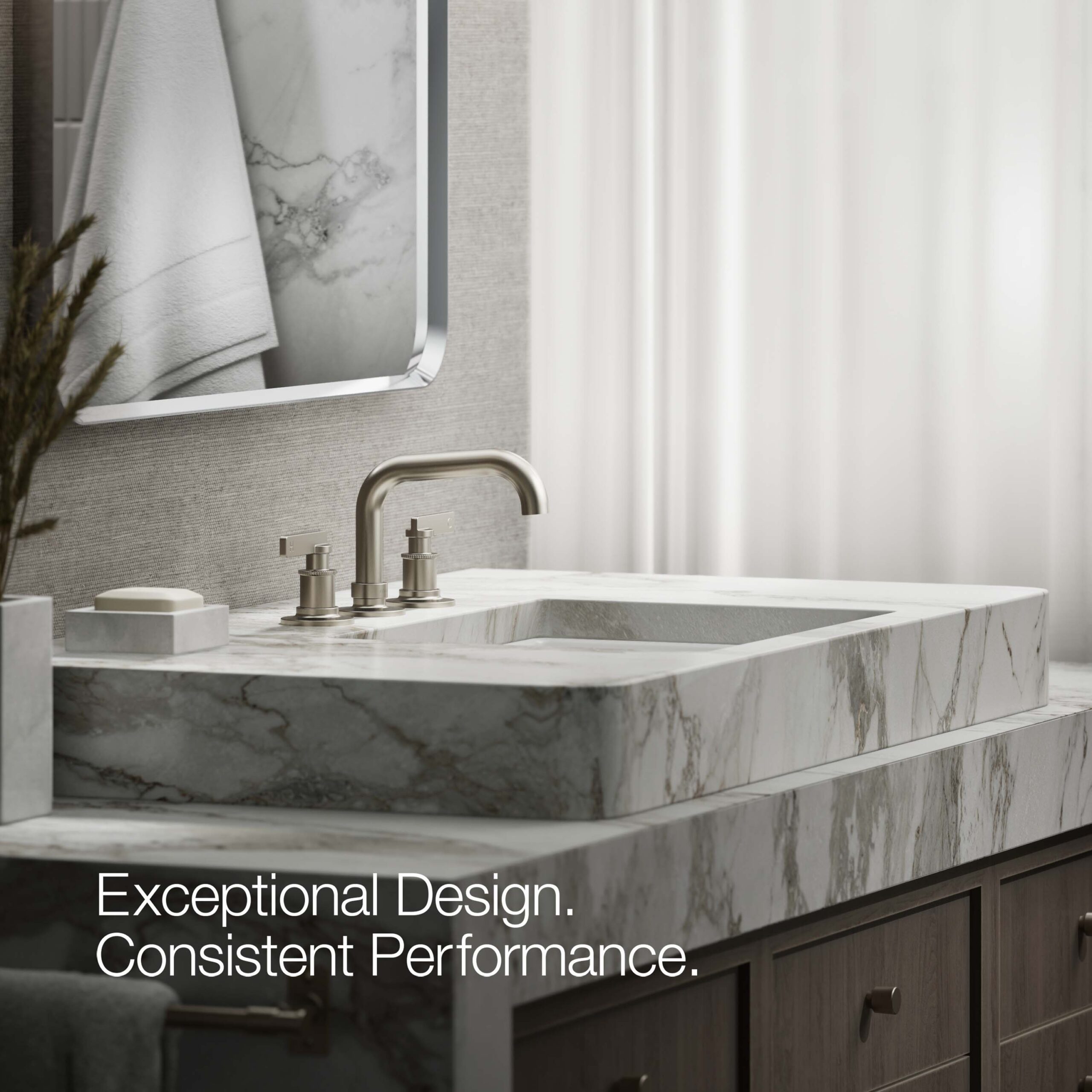 KOHLER Castia by Studio McGee Vibrant Brushed Nickel Widespread 2-handle Low-arc Residential Handle Bathroom Sink Faucet with Drain