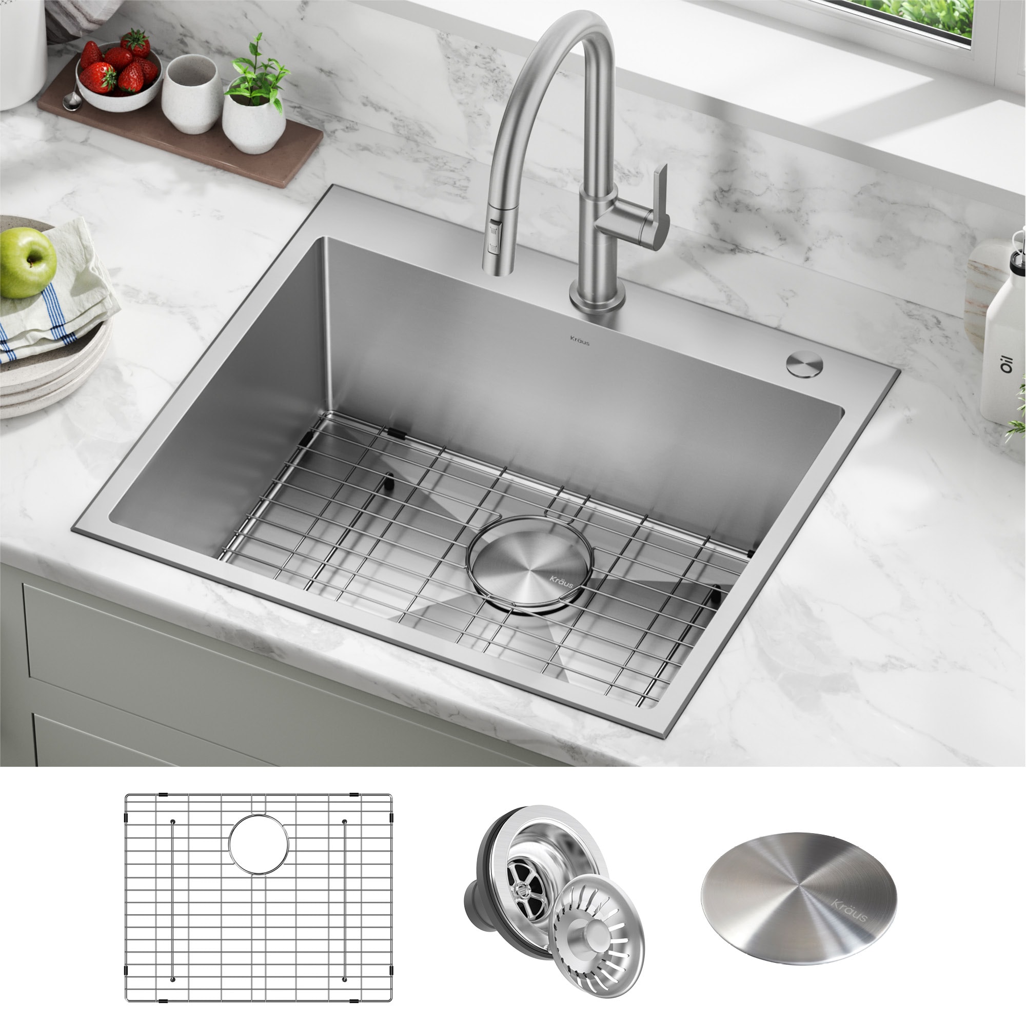 Kraus Standart PRO Dual-mount 25-in x 22-in Stainless steel Single bowl 2-Hole 16 -Gauge Kitchen Sink
