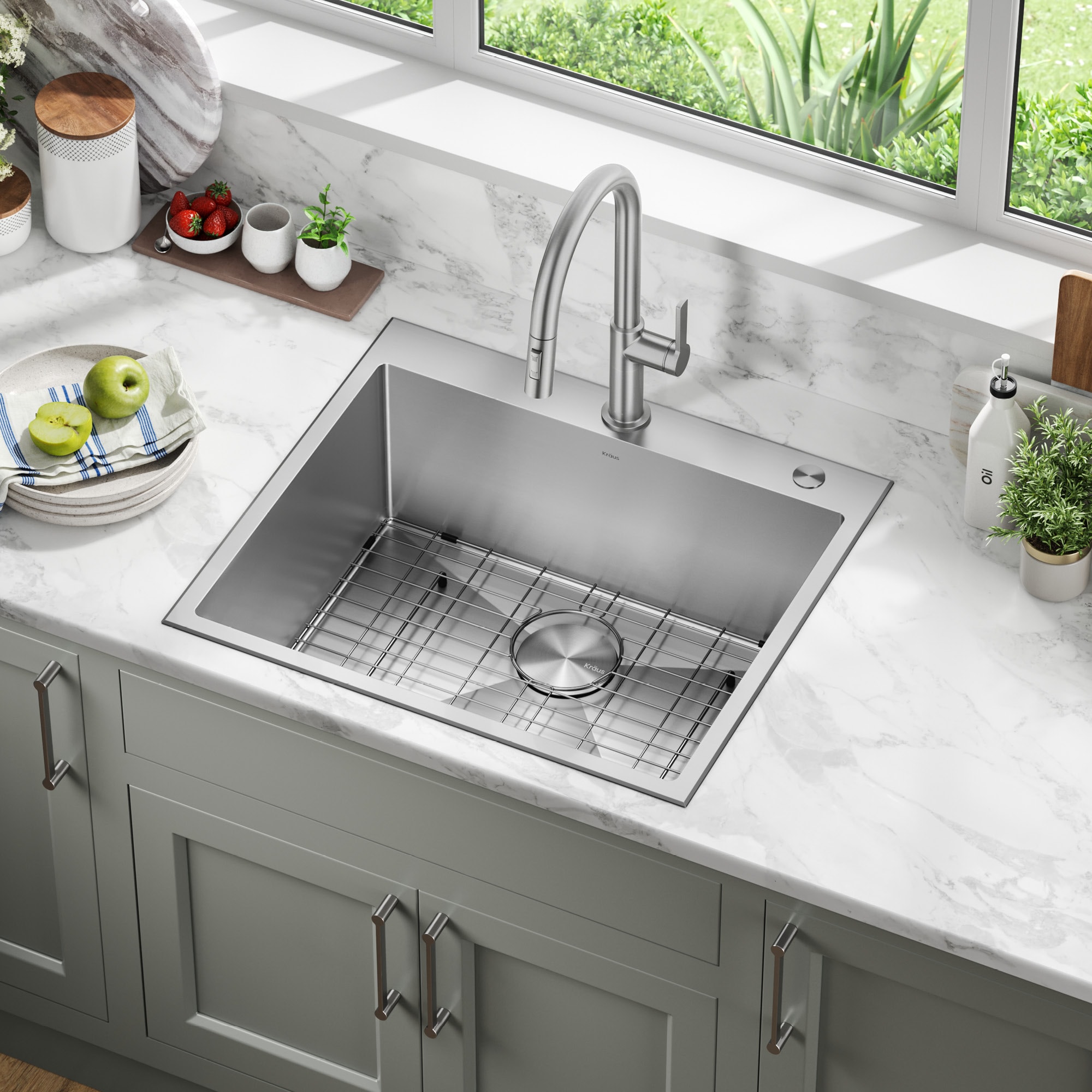 Kraus Standart PRO Dual-mount 25-in x 22-in Stainless steel Single bowl 2-Hole 16 -Gauge Kitchen Sink