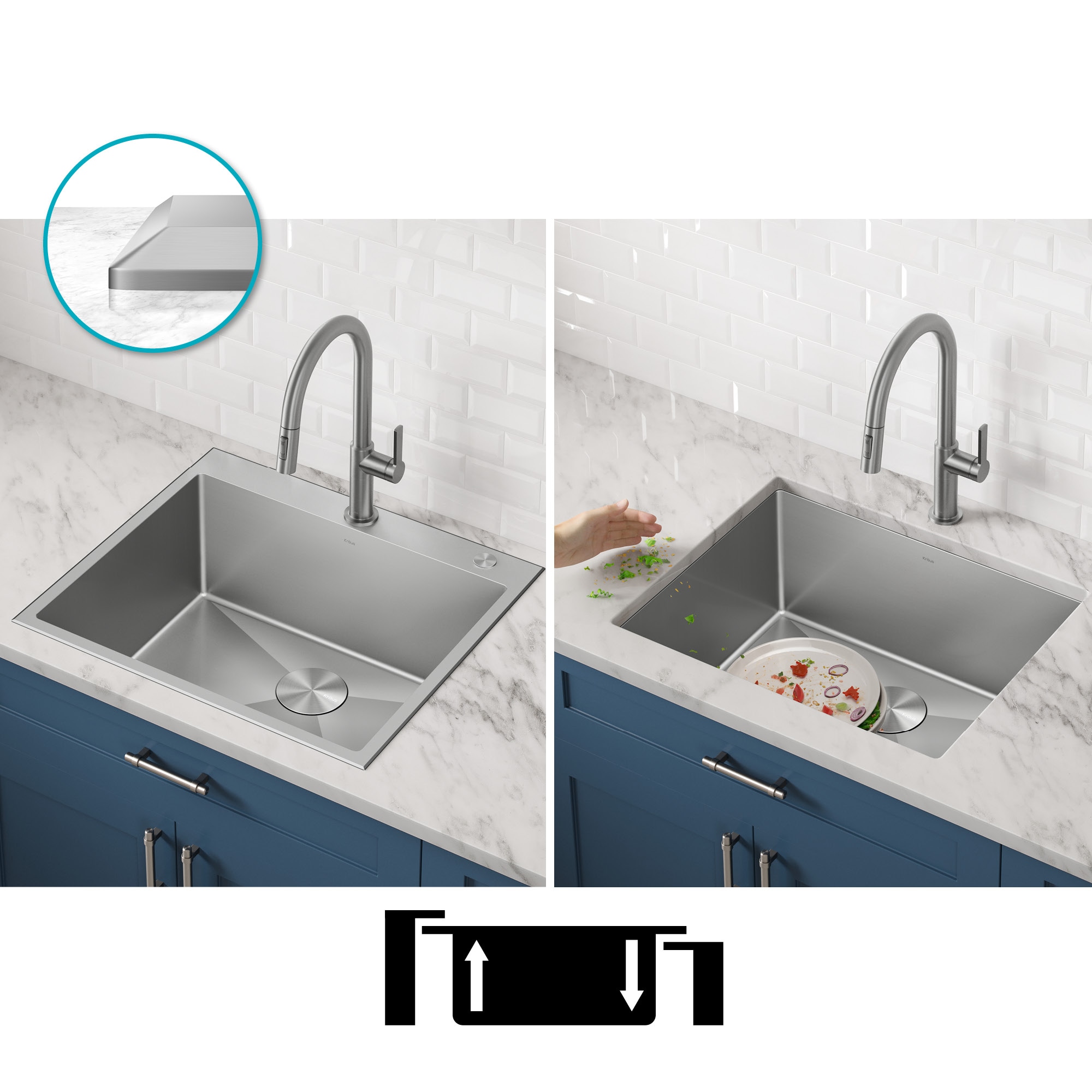 Kraus Standart PRO Dual-mount 25-in x 22-in Stainless steel Single bowl 2-Hole 16 -Gauge Kitchen Sink