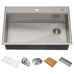 Kraus Kore Dual-mount 33-Inches x 22-Inches Stainless steel Single bowl 2-Hole 16 -Gauge Workstation Kitchen Sink