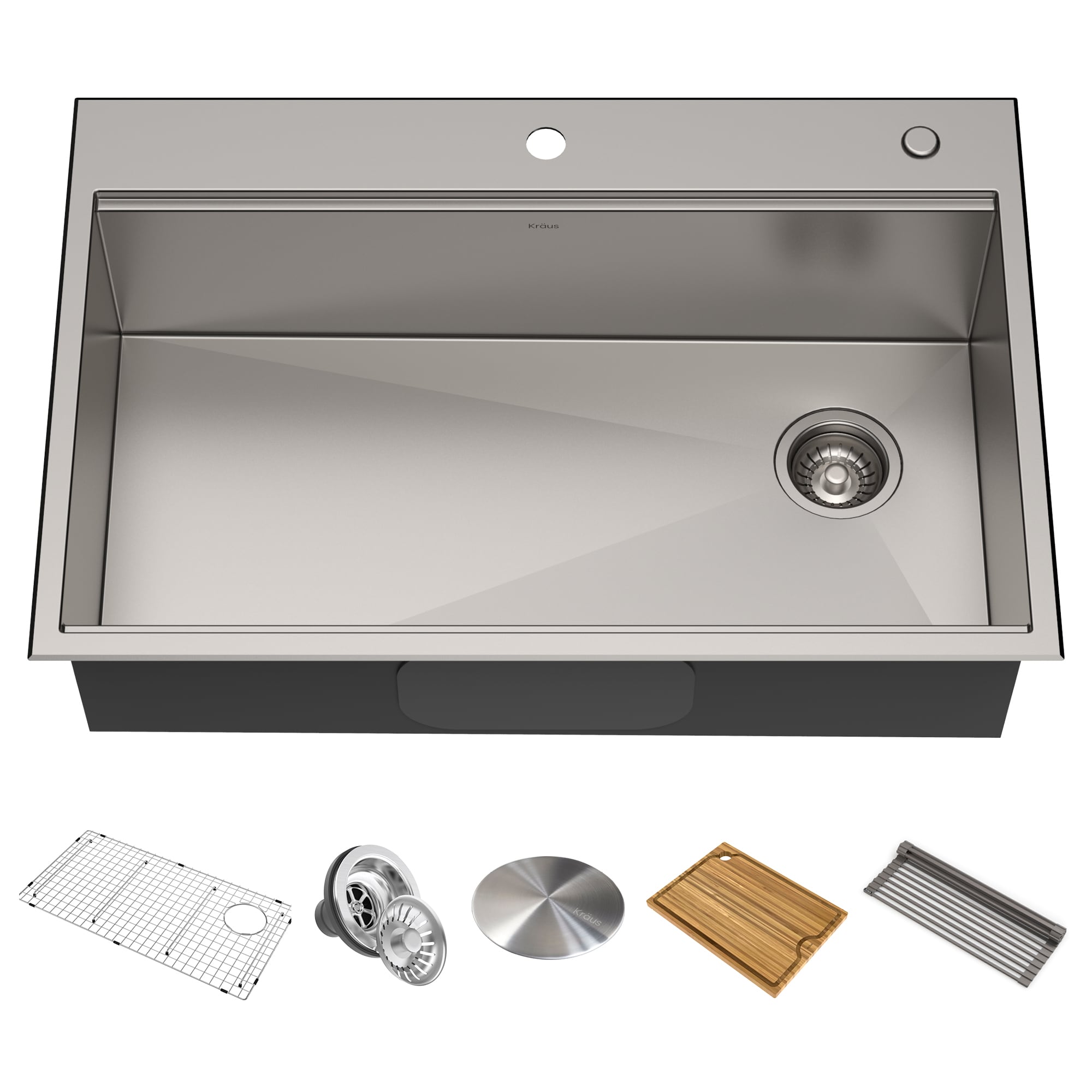 Kraus Kore Dual-mount 33-Inches x 22-Inches Stainless steel Single bowl 2-Hole 16 -Gauge Workstation Kitchen Sink