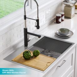Kraus Kore Dual-mount 33-Inches x 22-Inches Stainless steel Single bowl 2-Hole 16 -Gauge Workstation Kitchen Sink