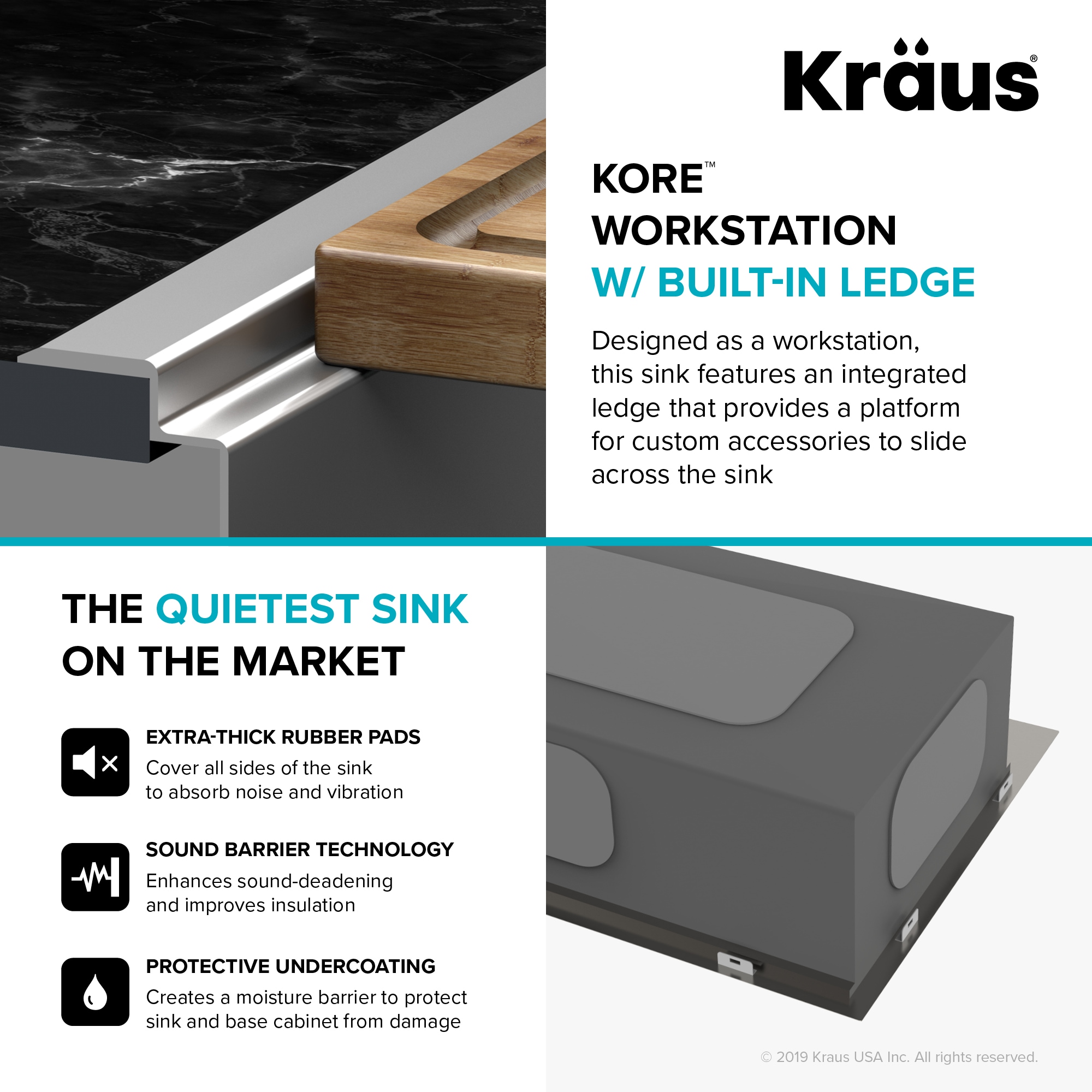 Kraus Kore Dual-mount 33-Inches x 22-Inches Stainless steel Single bowl 2-Hole 16 -Gauge Workstation Kitchen Sink