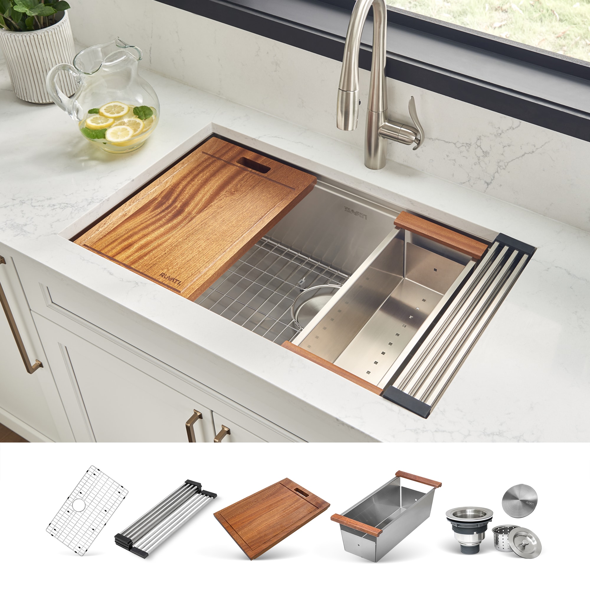 Ruvati Roma Undermount 30-Inches x 19-Inches Stainless steel Single bowl 16 -Gauge Workstation Kitchen Sink