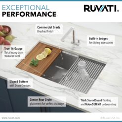 Ruvati Roma Undermount 30-Inches x 19-Inches Stainless steel Single bowl 16 -Gauge Workstation Kitchen Sink