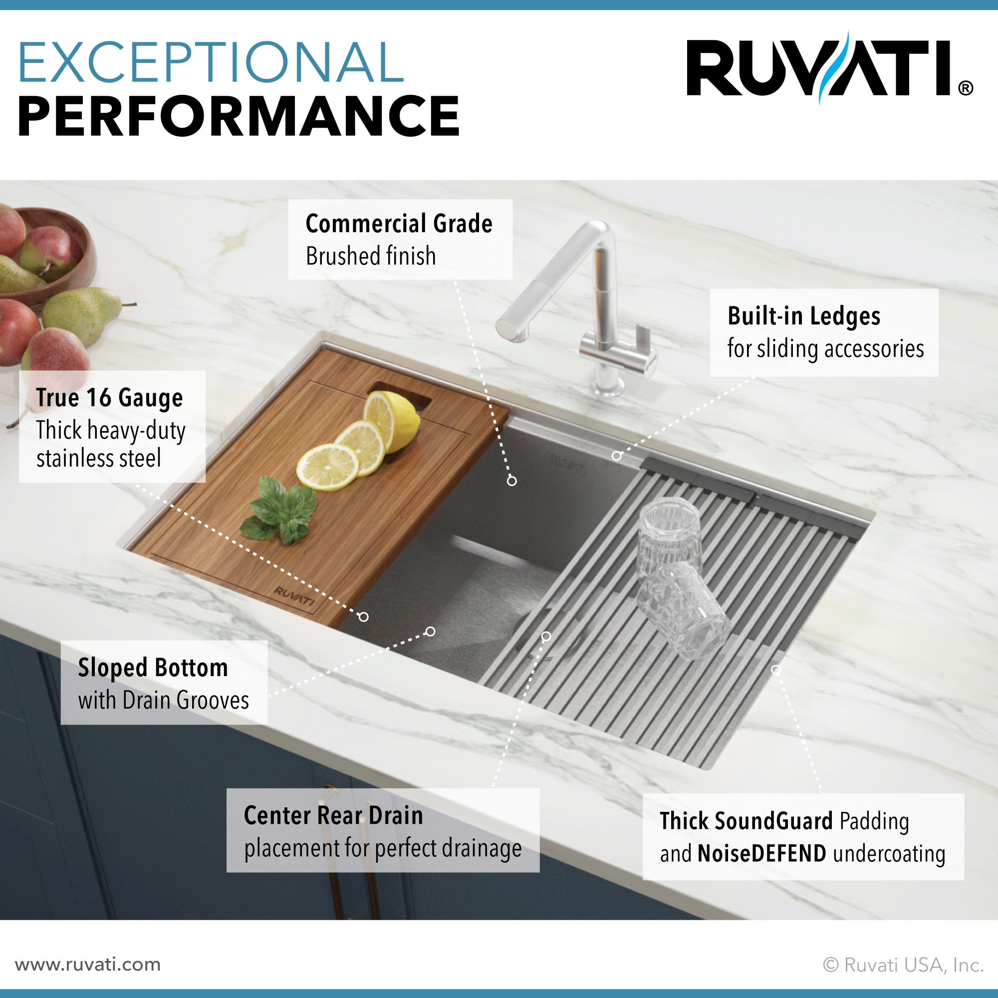 Ruvati Roma Undermount 30-Inches x 19-Inches Stainless steel Single bowl 16 -Gauge Workstation Kitchen Sink