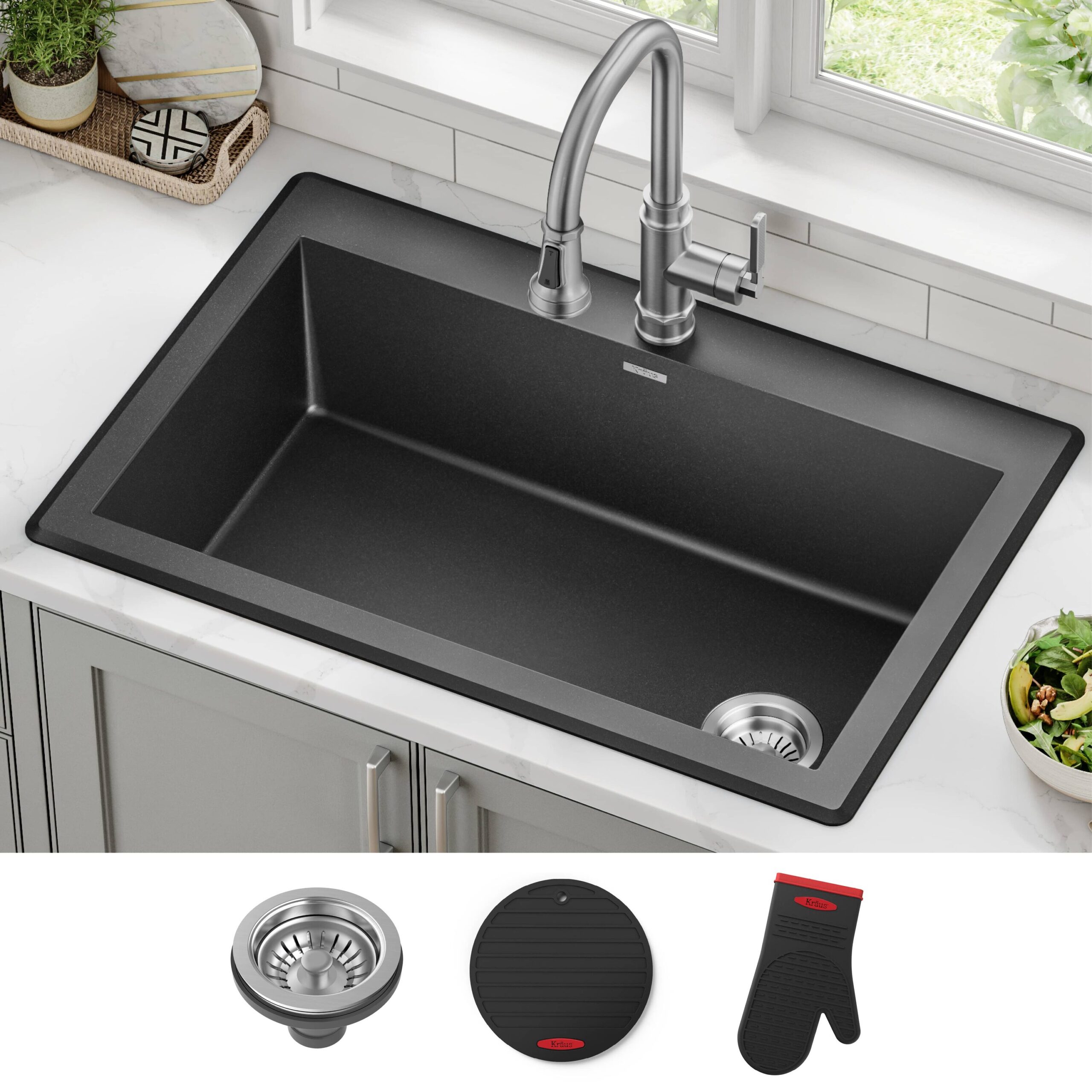 Kraus Forteza Dual-mount 33-Inches x 22-Inches Granite Single bowl 1-Hole Kitchen Sink