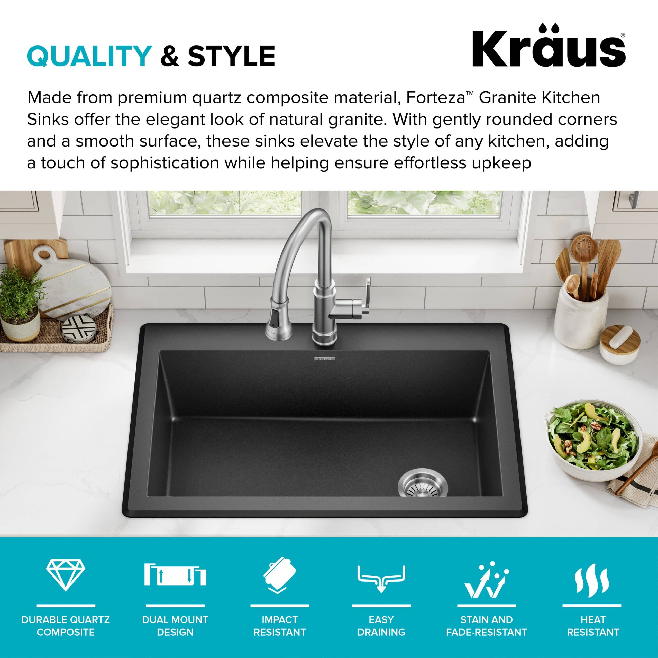 Kraus Forteza Dual-mount 33-Inches x 22-Inches Granite Single bowl 1-Hole Kitchen Sink