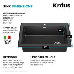 Kraus Forteza Dual-mount 33-Inches x 22-Inches Granite Single bowl 1-Hole Kitchen Sink