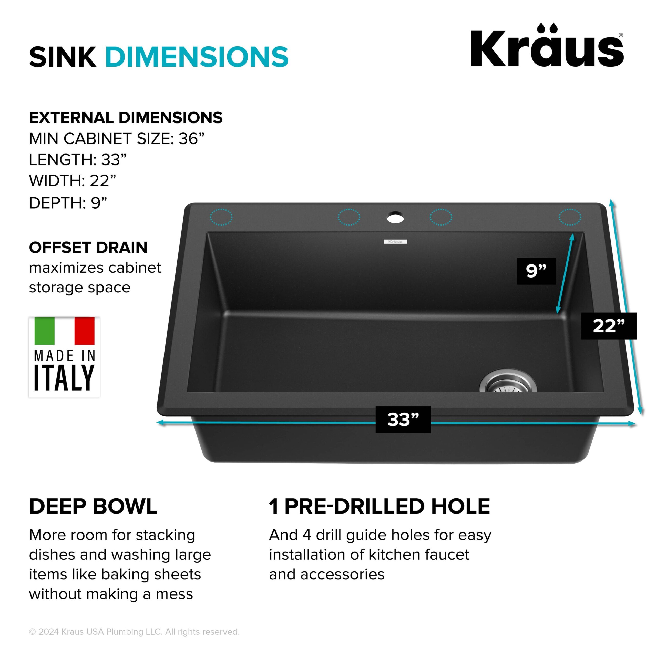Kraus Forteza Dual-mount 33-Inches x 22-Inches Granite Single bowl 1-Hole Kitchen Sink