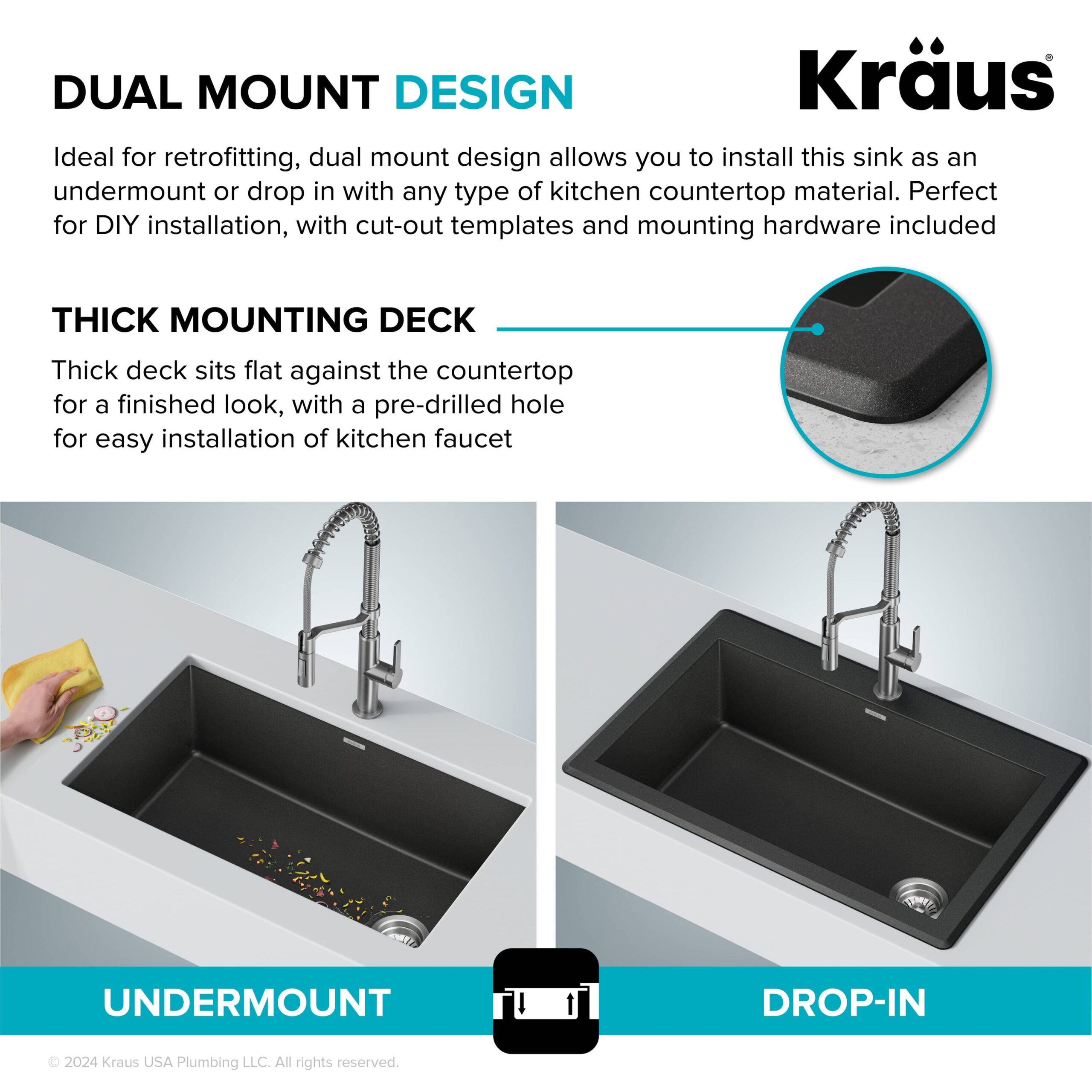 Kraus Forteza Dual-mount 33-Inches x 22-Inches Granite Single bowl 1-Hole Kitchen Sink