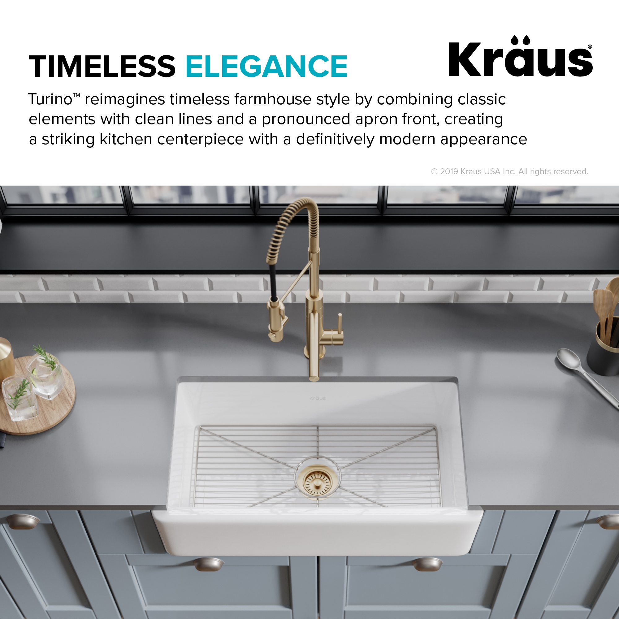 Kraus Turino Farmhouse apron front 33-Inches x 18.25-Inches Fireclay Single bowl Kitchen Sink