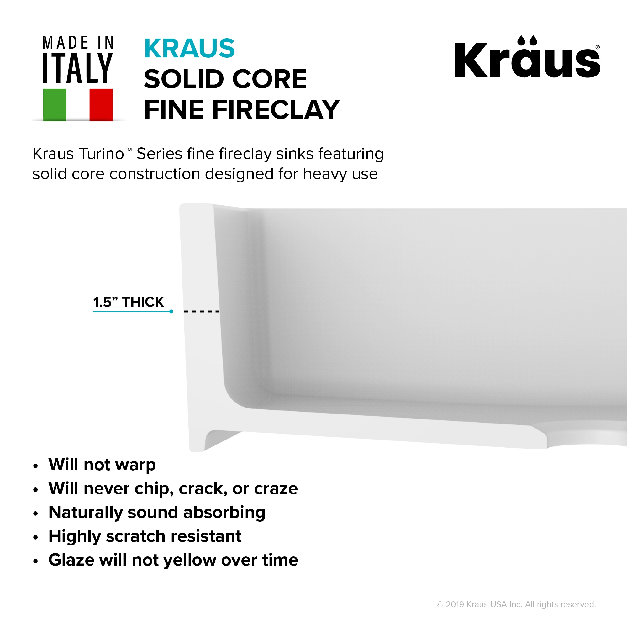 Kraus Turino Farmhouse apron front 33-Inches x 18.25-Inches Fireclay Single bowl Kitchen Sink