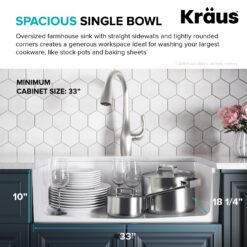 Kraus Turino Farmhouse apron front 33-Inches x 18.25-Inches Fireclay Single bowl Kitchen Sink