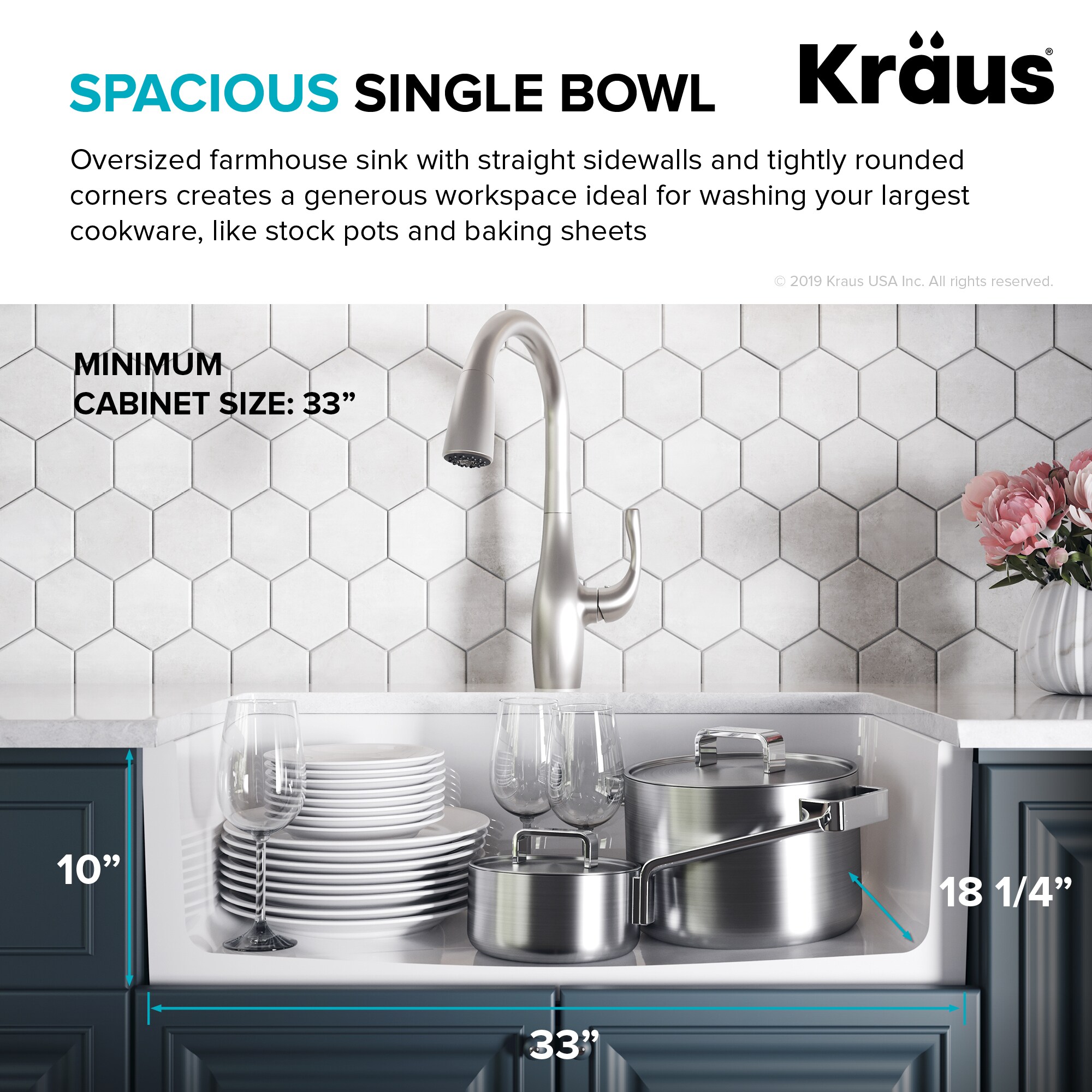 Kraus Turino Farmhouse apron front 33-Inches x 18.25-Inches Fireclay Single bowl Kitchen Sink