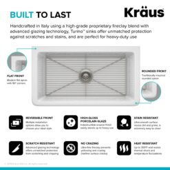 Kraus Turino Farmhouse apron front 33-Inches x 18.25-Inches Fireclay Single bowl Kitchen Sink