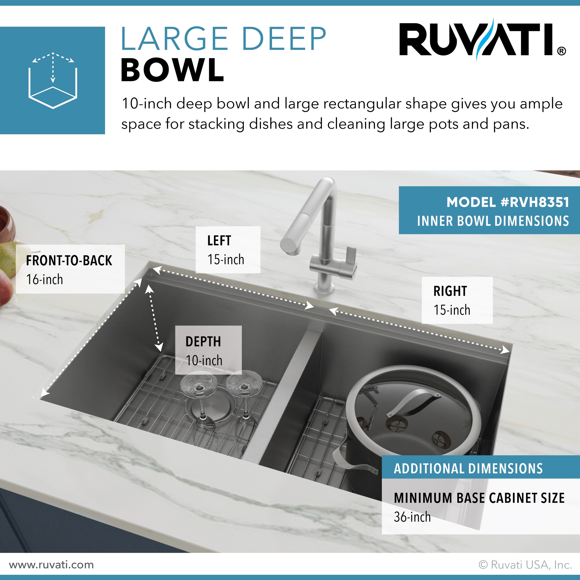 Ruvati Roma Undermount 33-Inches x 19-Inches Stainless steel Double equal bowl 16 -Gauge Workstation Kitchen Sink
