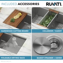 Ruvati Roma Undermount 33-Inches x 19-Inches Stainless steel Double equal bowl 16 -Gauge Workstation Kitchen Sink