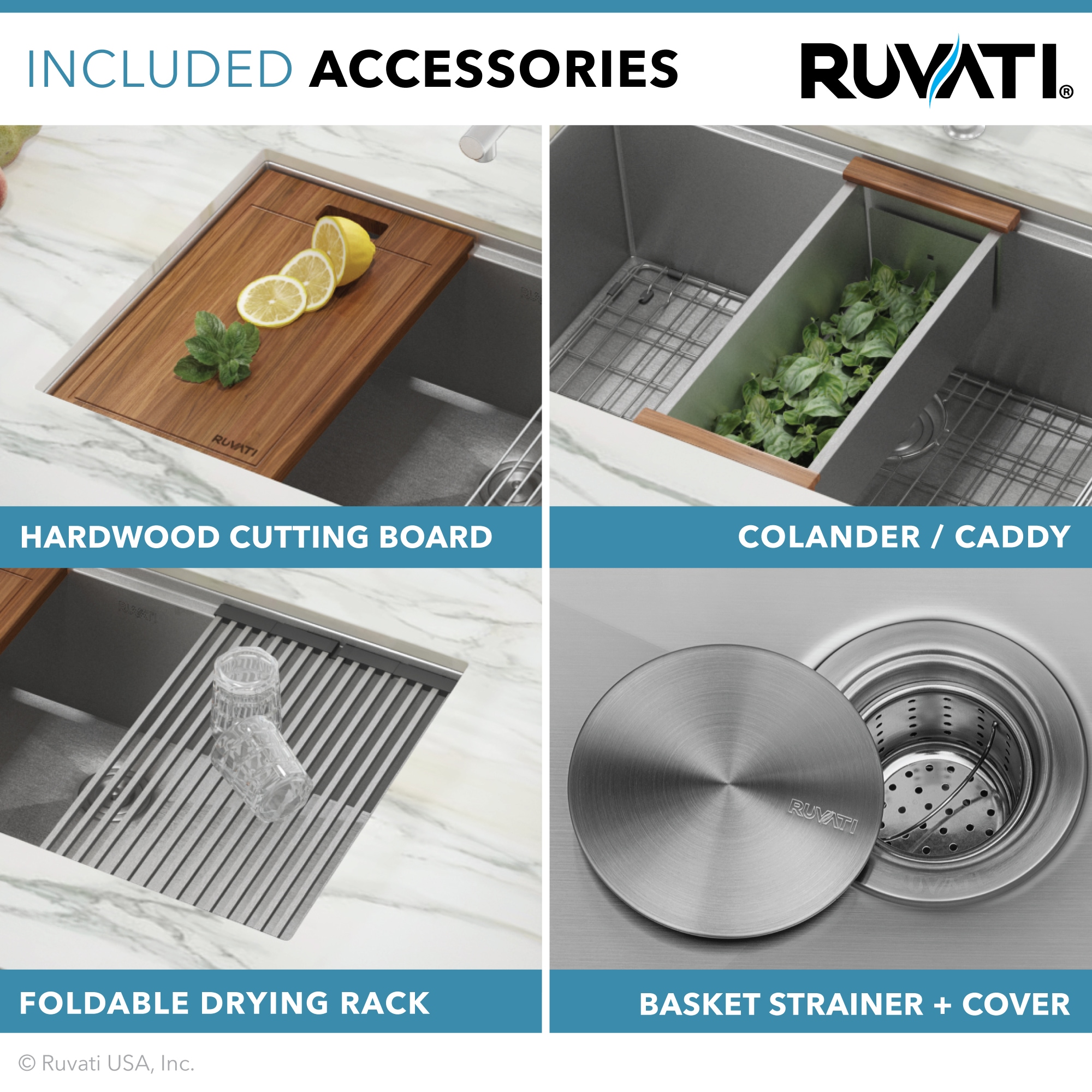 Ruvati Roma Undermount 33-Inches x 19-Inches Stainless steel Double equal bowl 16 -Gauge Workstation Kitchen Sink