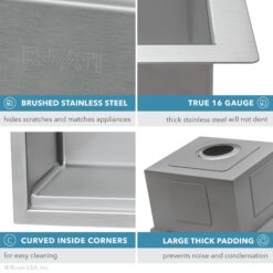 Ruvati Roma Undermount 33-Inches x 19-Inches Stainless steel Double equal bowl 16 -Gauge Workstation Kitchen Sink