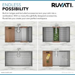 Ruvati Roma Undermount 33-Inches x 19-Inches Stainless steel Double equal bowl 16 -Gauge Workstation Kitchen Sink