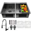 AKDY Drop-in 33-Inches x 22-Inches Stainless steel Double equal bowl 1-Hole 18 -Gauge Kitchen Sink All-in-One Kit