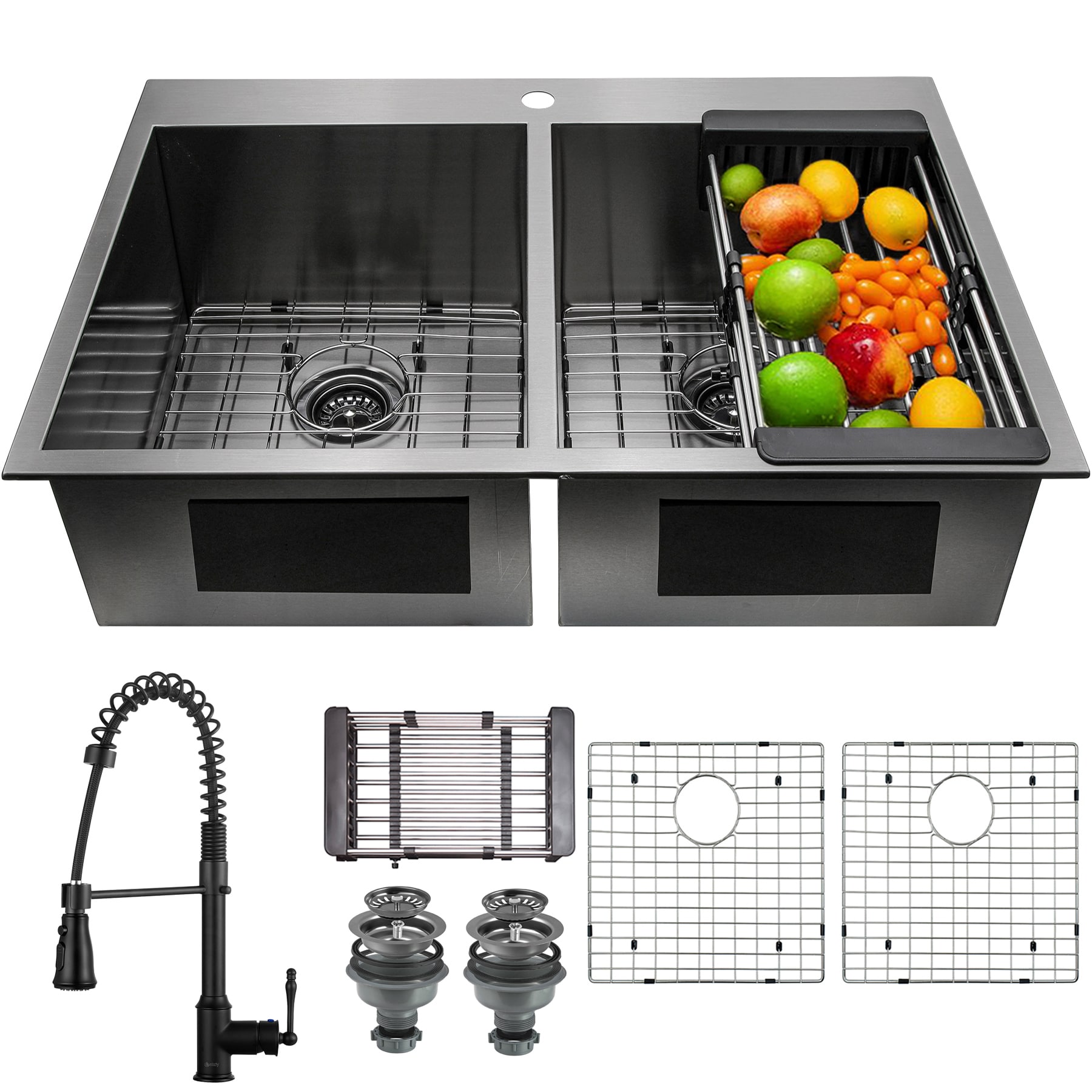 AKDY Drop-in 33-Inches x 22-Inches Stainless steel Double equal bowl 1-Hole 18 -Gauge Kitchen Sink All-in-One Kit
