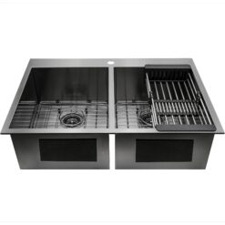 AKDY Drop-in 33-Inches x 22-Inches Stainless steel Double equal bowl 1-Hole 18 -Gauge Kitchen Sink All-in-One Kit
