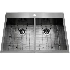 AKDY Drop-in 33-Inches x 22-Inches Stainless steel Double equal bowl 1-Hole 18 -Gauge Kitchen Sink All-in-One Kit