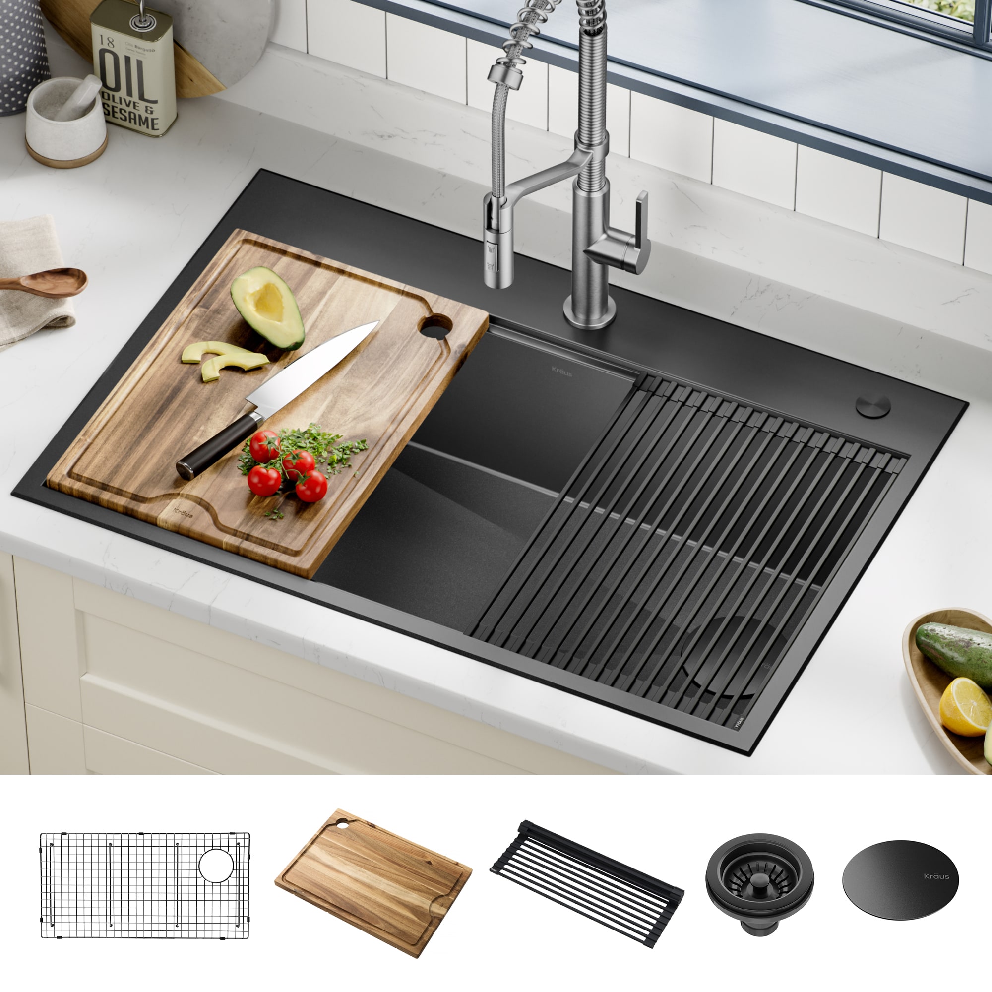 Kraus Kore Dual-mount 33-Inches x 22-Inches Stainless steel Single bowl 16 -Gauge Workstation Kitchen Sink