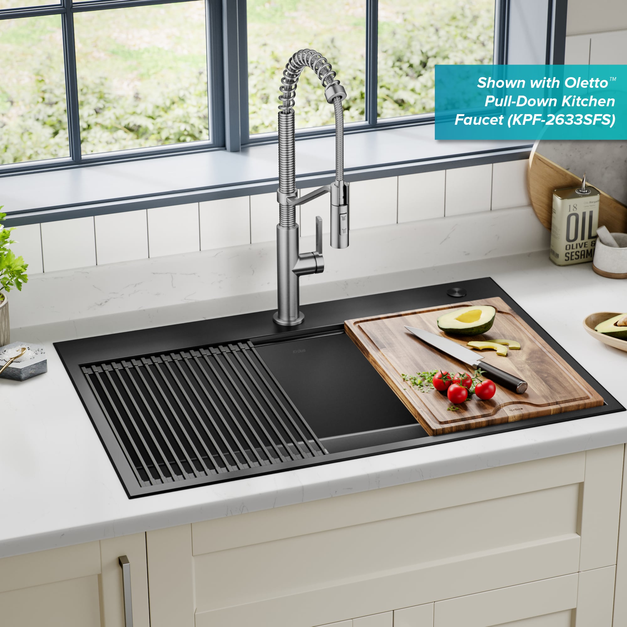 Kraus Kore Dual-mount 33-Inches x 22-Inches Stainless steel Single bowl 16 -Gauge Workstation Kitchen Sink