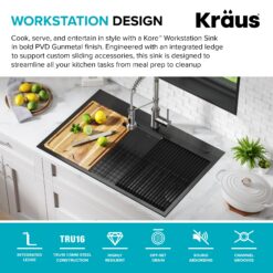 Kraus Kore Dual-mount 33-Inches x 22-Inches Stainless steel Single bowl 16 -Gauge Workstation Kitchen Sink