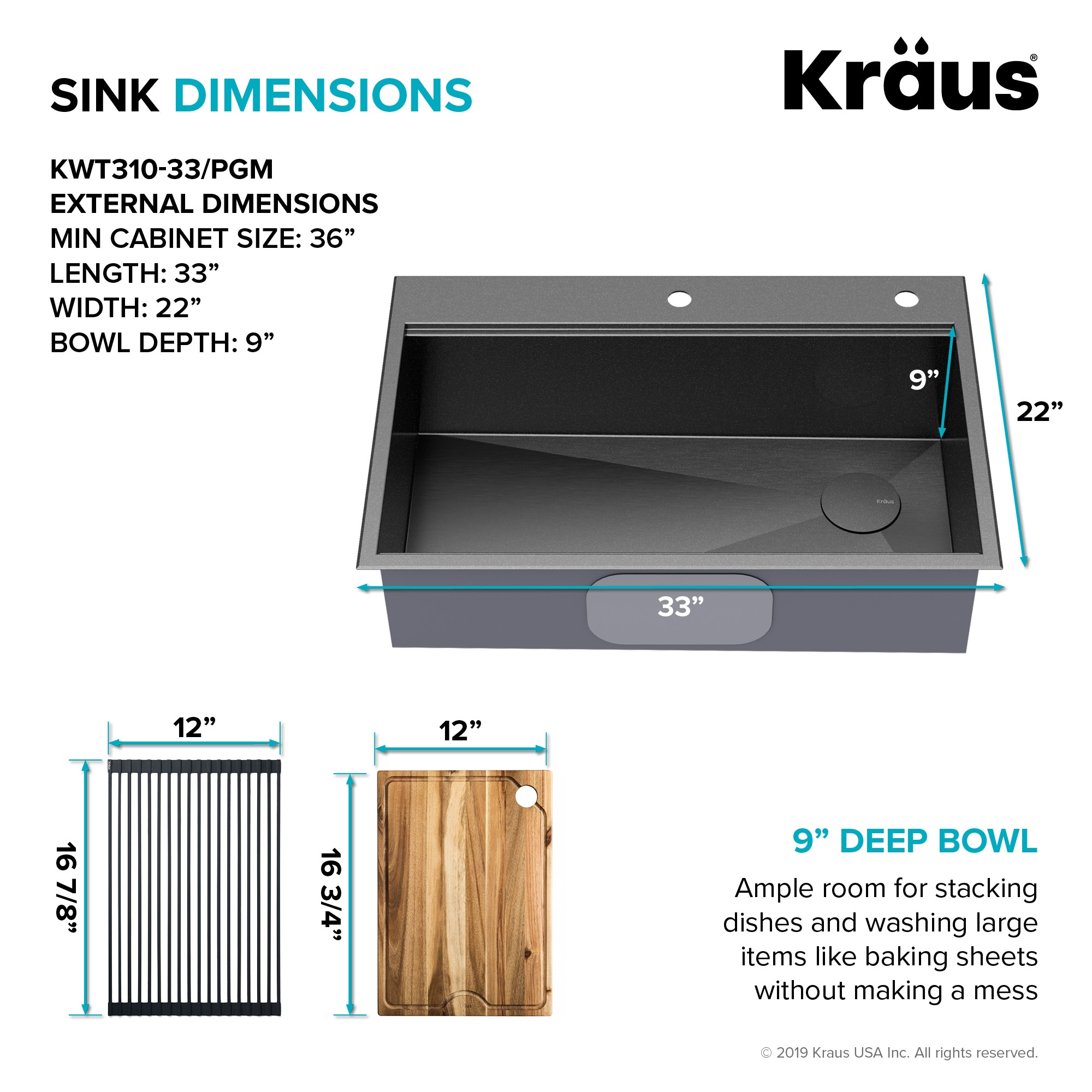 Kraus Kore Dual-mount 33-Inches x 22-Inches Stainless steel Single bowl 16 -Gauge Workstation Kitchen Sink