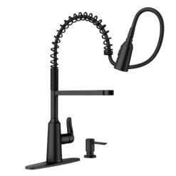 Moen Edwyn Matte Black Single Handle Deck-mount Pull-down Kitchen Faucet with Sprayer ( Deck Plate Included ) (Soap Dispenser Included)