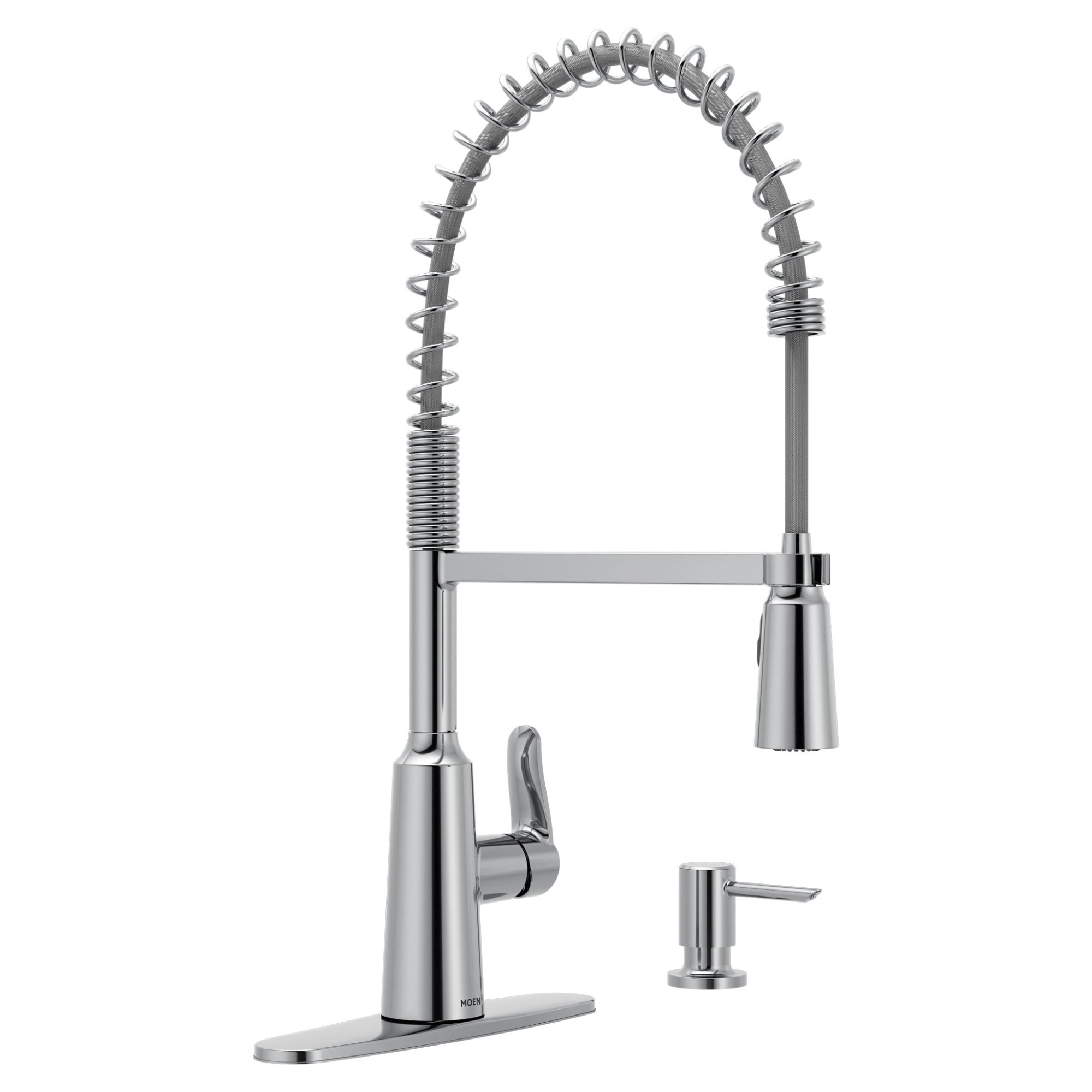 Moen Edwyn Chrome Single Handle Deck-mount Pull-down Kitchen Faucet with Sprayer ( Deck Plate Included ) (Soap Dispenser Included)