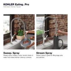 KOHLER Ealing Pre-Rinse Spring Vibrant Stainless Single Handle Deck-mount Pull-down Kitchen Faucet with Sprayer ( Deck Plate Included ) (Soap Dispenser Included)