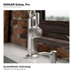 KOHLER Ealing Pre-Rinse Spring Vibrant Stainless Single Handle Deck-mount Pull-down Kitchen Faucet with Sprayer ( Deck Plate Included ) (Soap Dispenser Included)