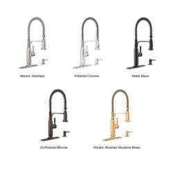 KOHLER Ealing Pre-Rinse Spring Vibrant Stainless Single Handle Deck-mount Pull-down Kitchen Faucet with Sprayer ( Deck Plate Included ) (Soap Dispenser Included)