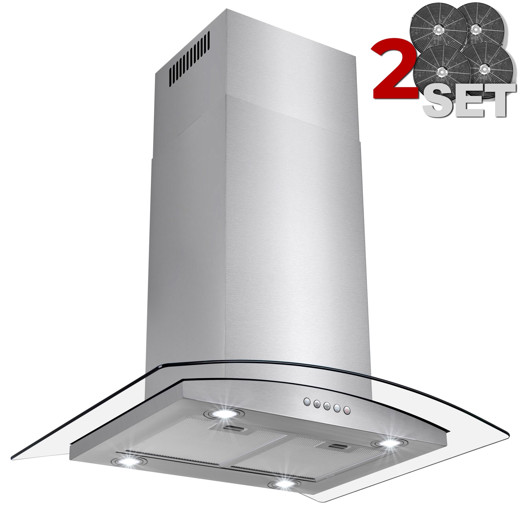 AKDY 30 inch Convertible 343-CFM Stainless steel Island Range Hood with Charcoal Filter