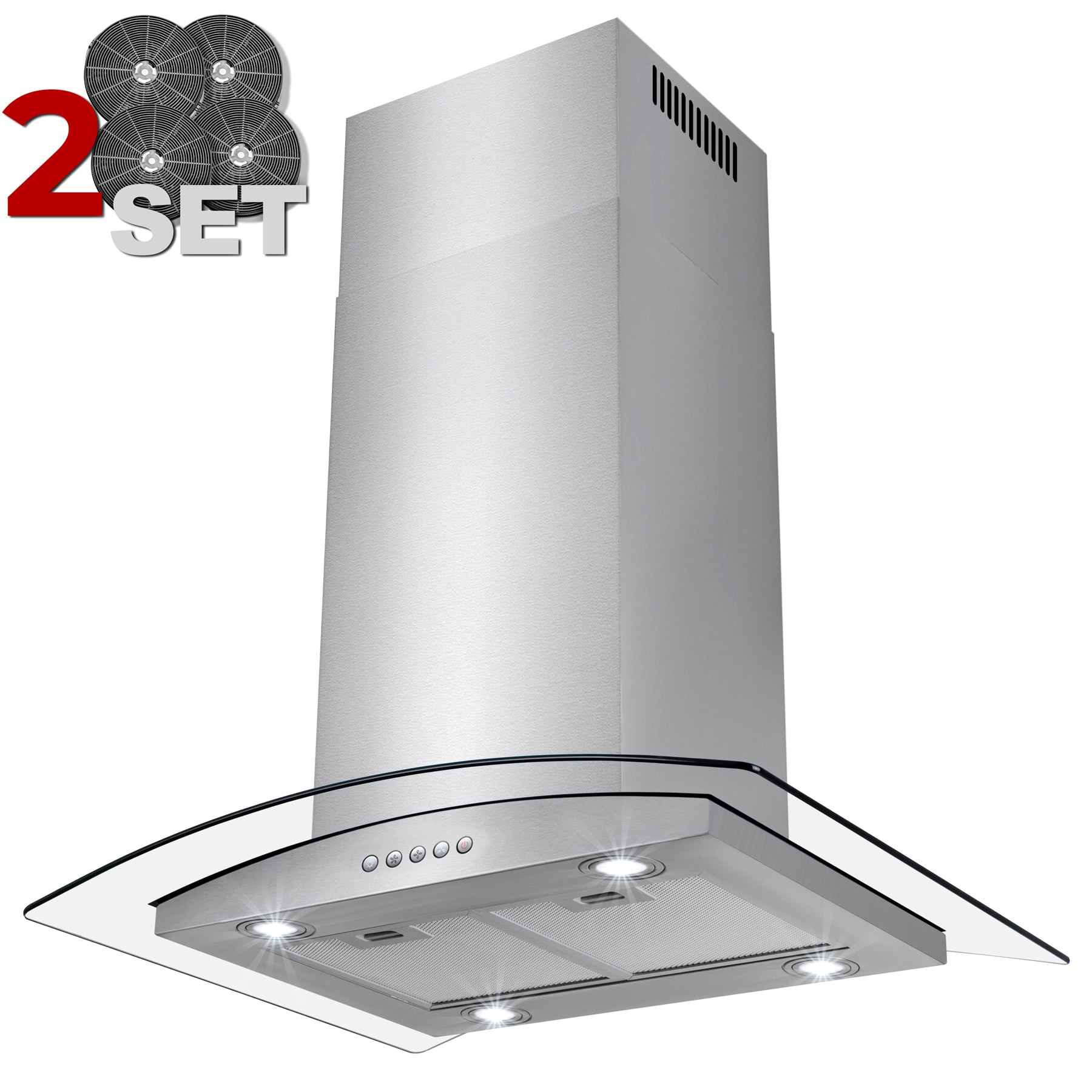 AKDY 30 inch Convertible 343-CFM Stainless steel Island Range Hood with Charcoal Filter