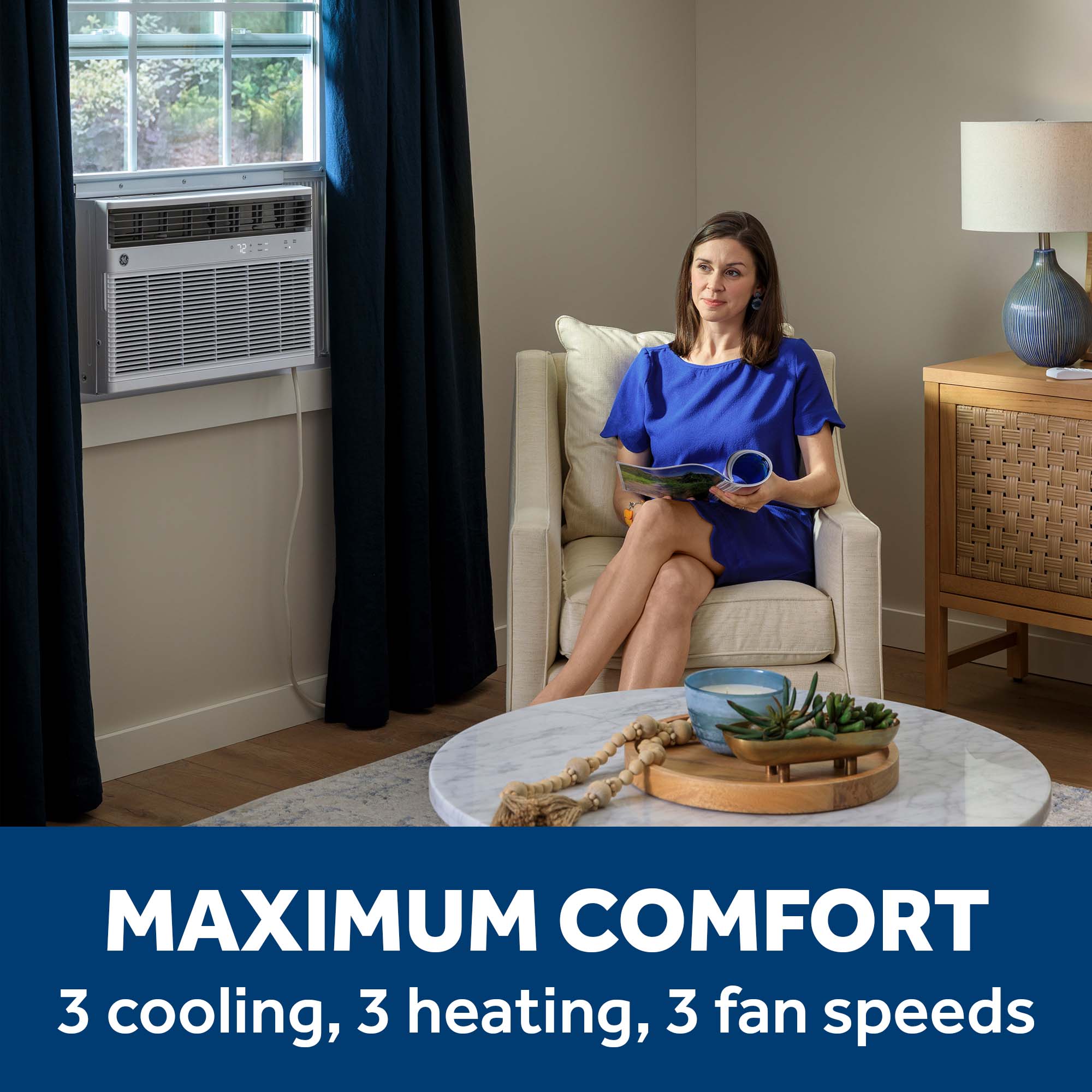 GE 550-sq ft Window Air Conditioner with Heater with Remote ( 240-Volt , 12200-BTU ) Wi-Fi enabled