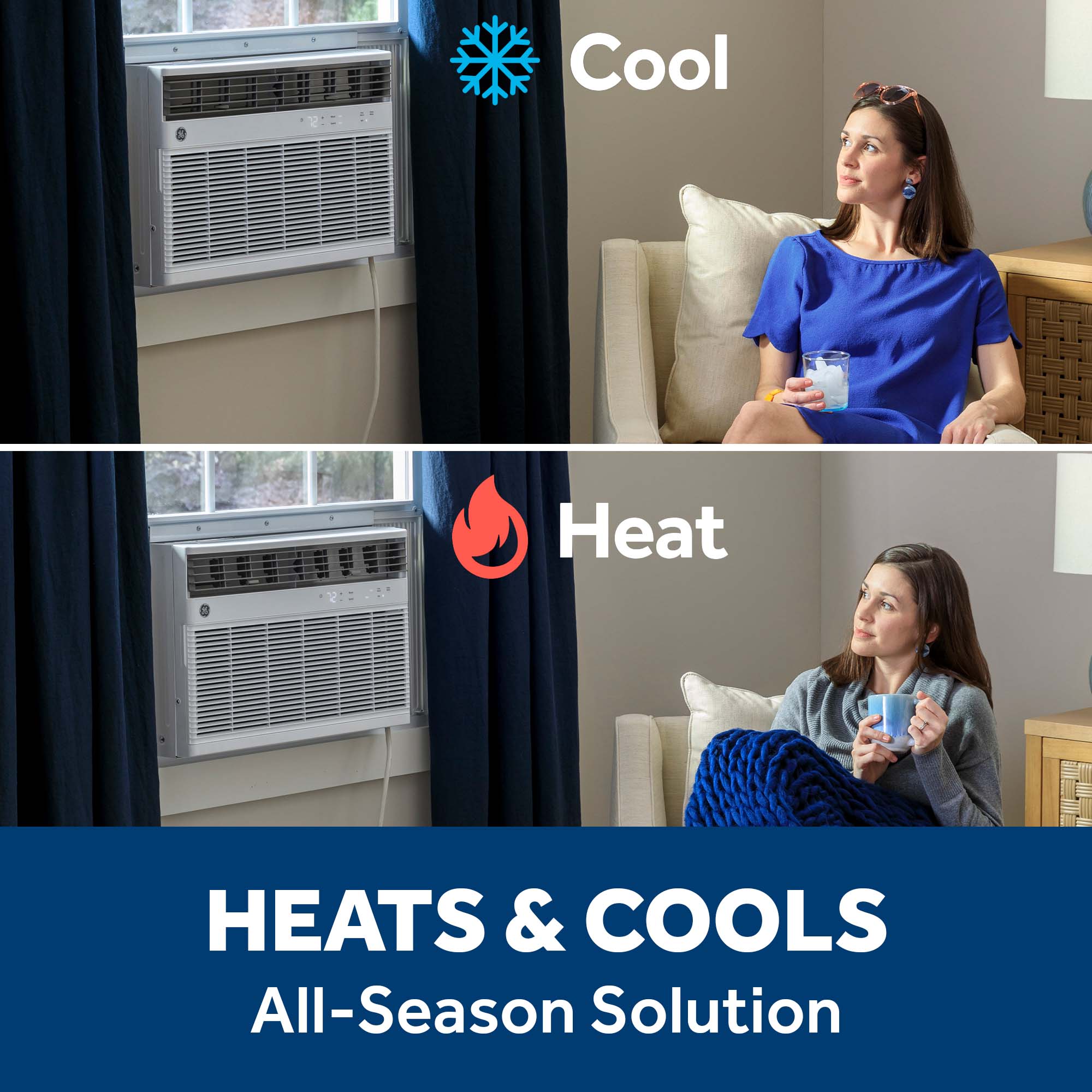 GE 550-sq ft Window Air Conditioner with Heater with Remote ( 240-Volt , 12200-BTU ) Wi-Fi enabled